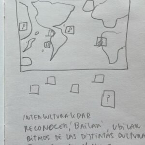 hoja con un mapa del mundo realizado con lapiz de mina