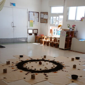 sala de clases con un circulo en el suelo