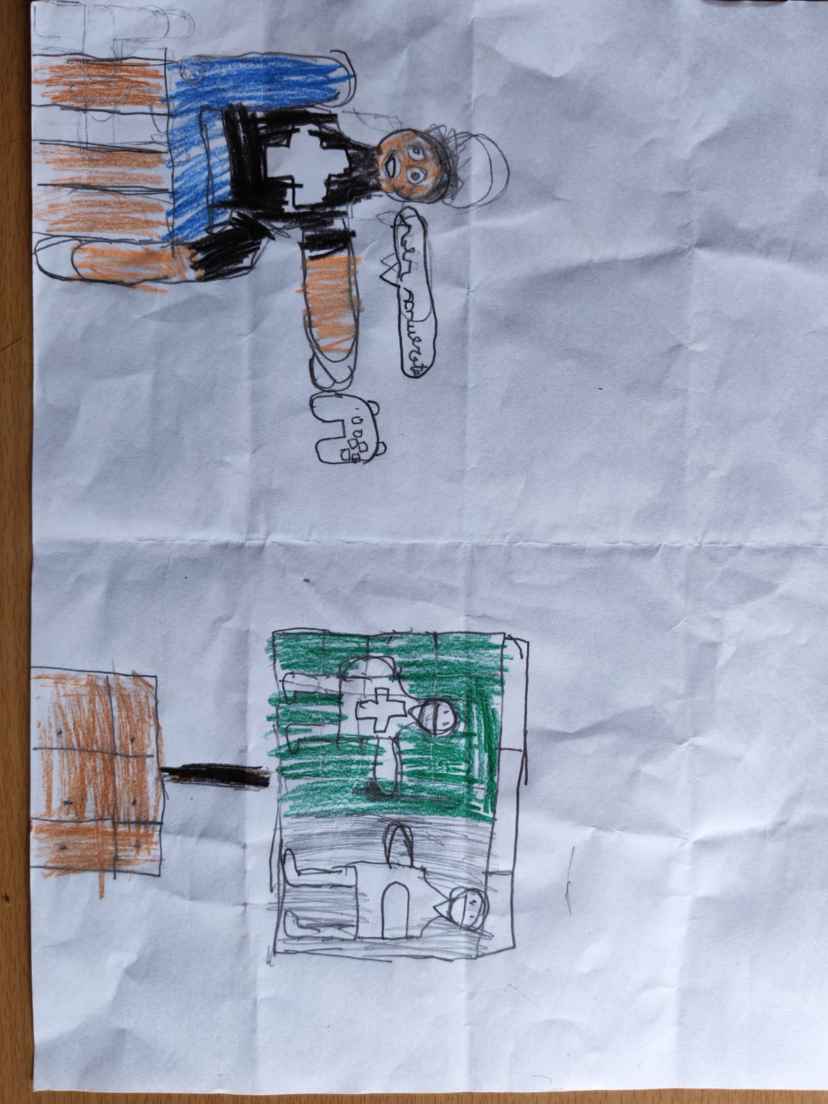 Dibujo infantil de una persona jugando videojuegos