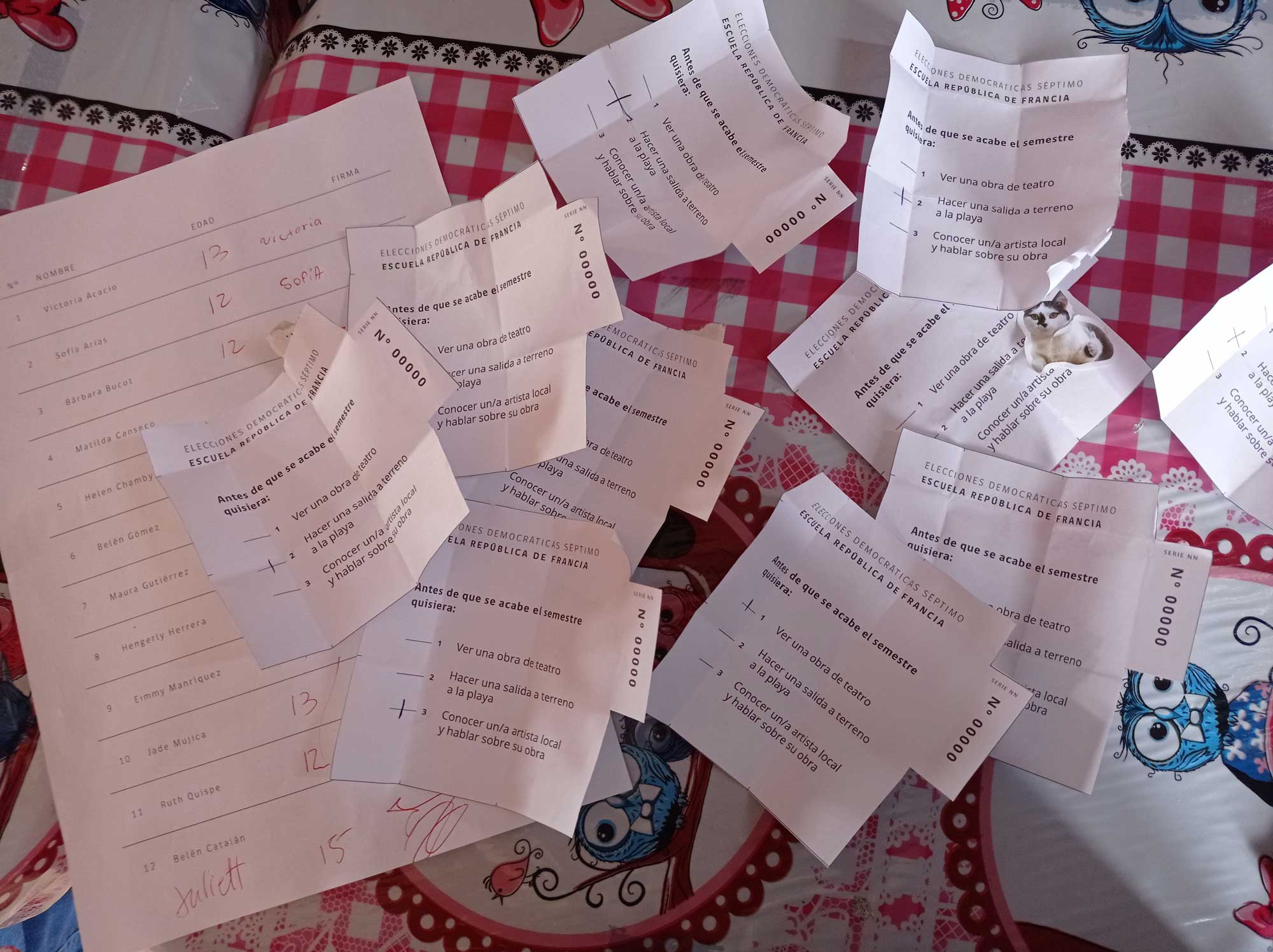 hojas con votaciones