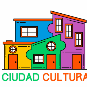 logo ciudad cultura con ilustracion de casas y edificios